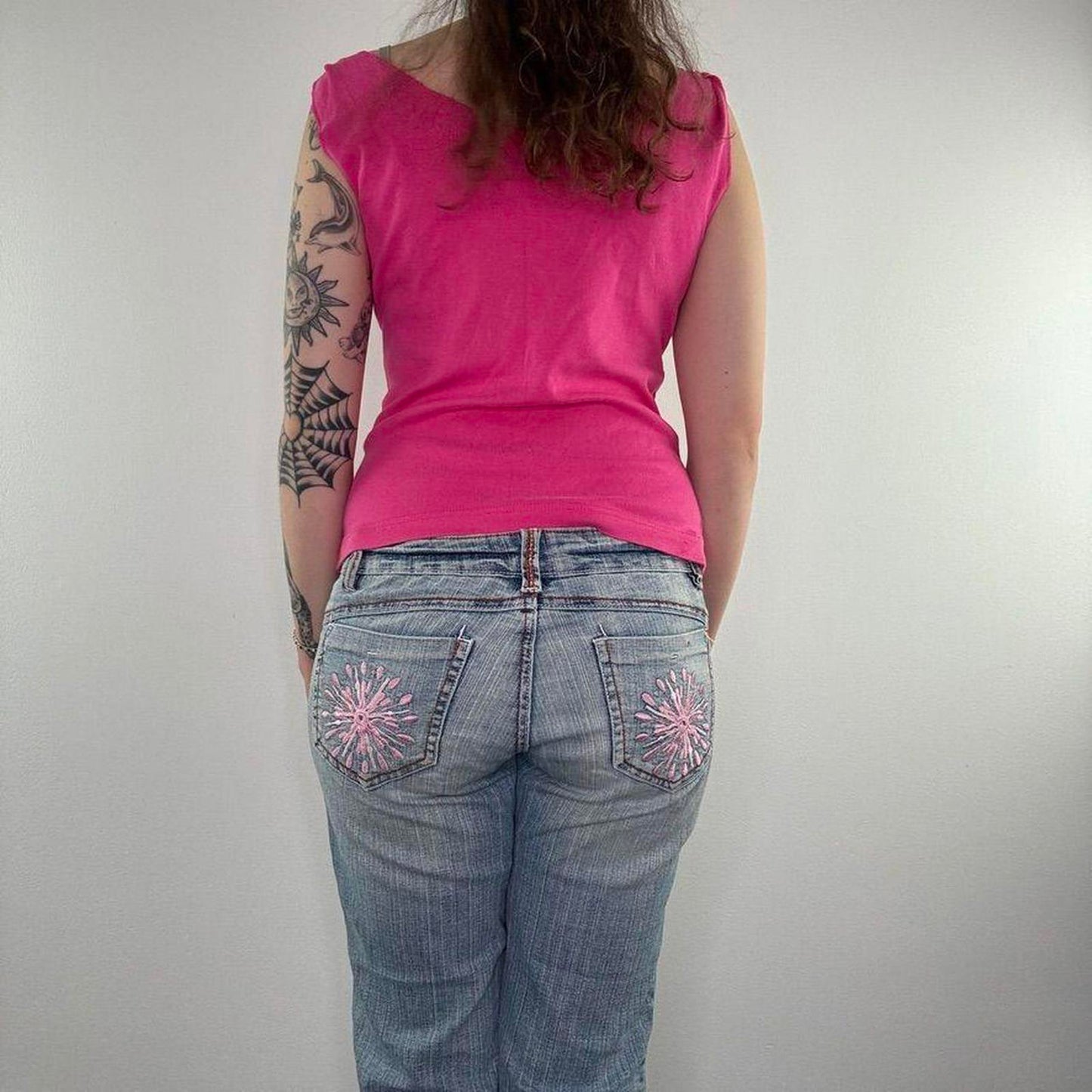 Y2K vintage shoulder tie knot bow tank top v neck hot pink