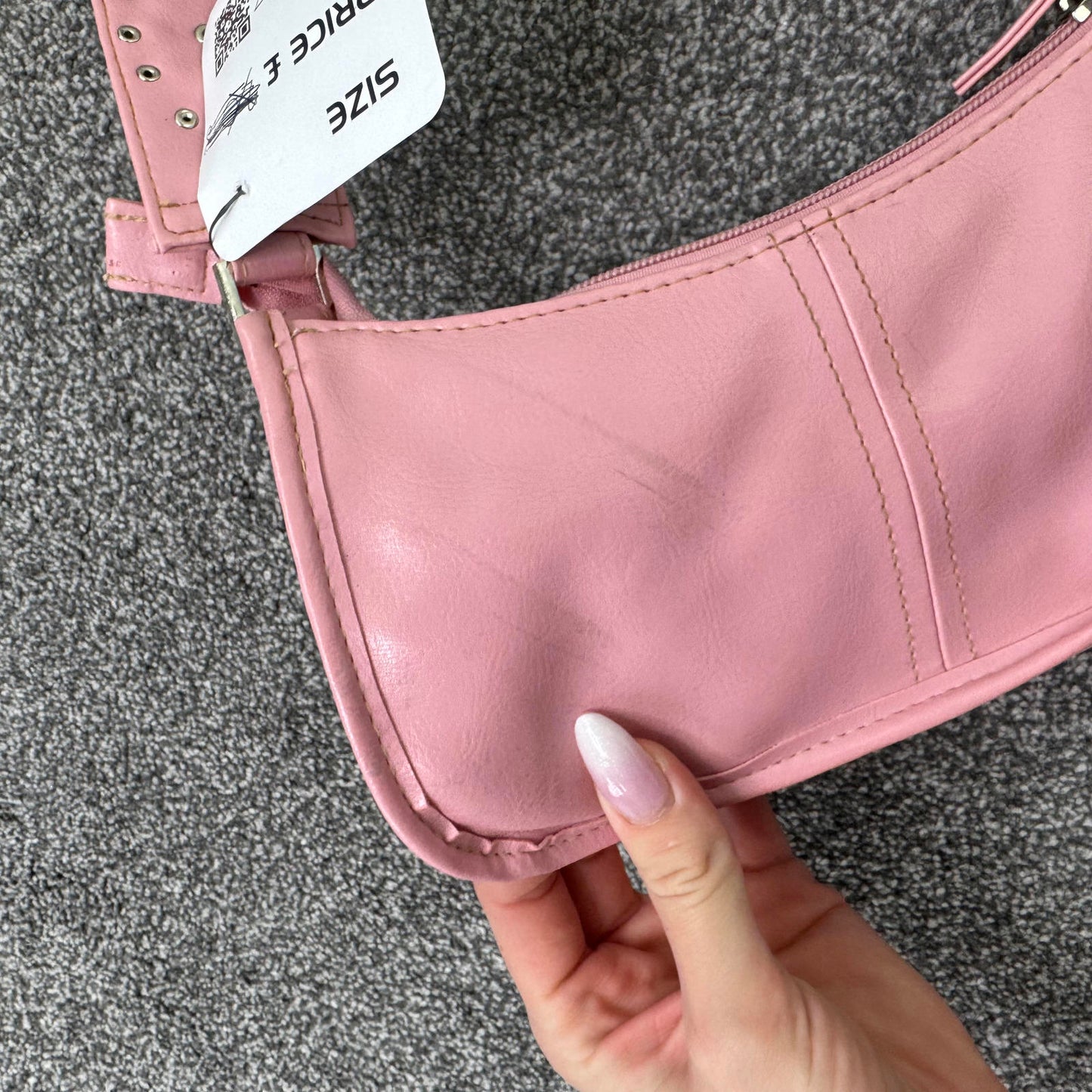 Y2K vintage faux leather mini shoulder bag baby pink studded rhinestone