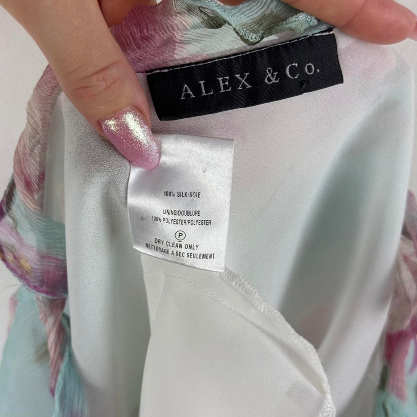 Y2K vintage 100% silk double layered blouse short sleeve blue pink floral rose