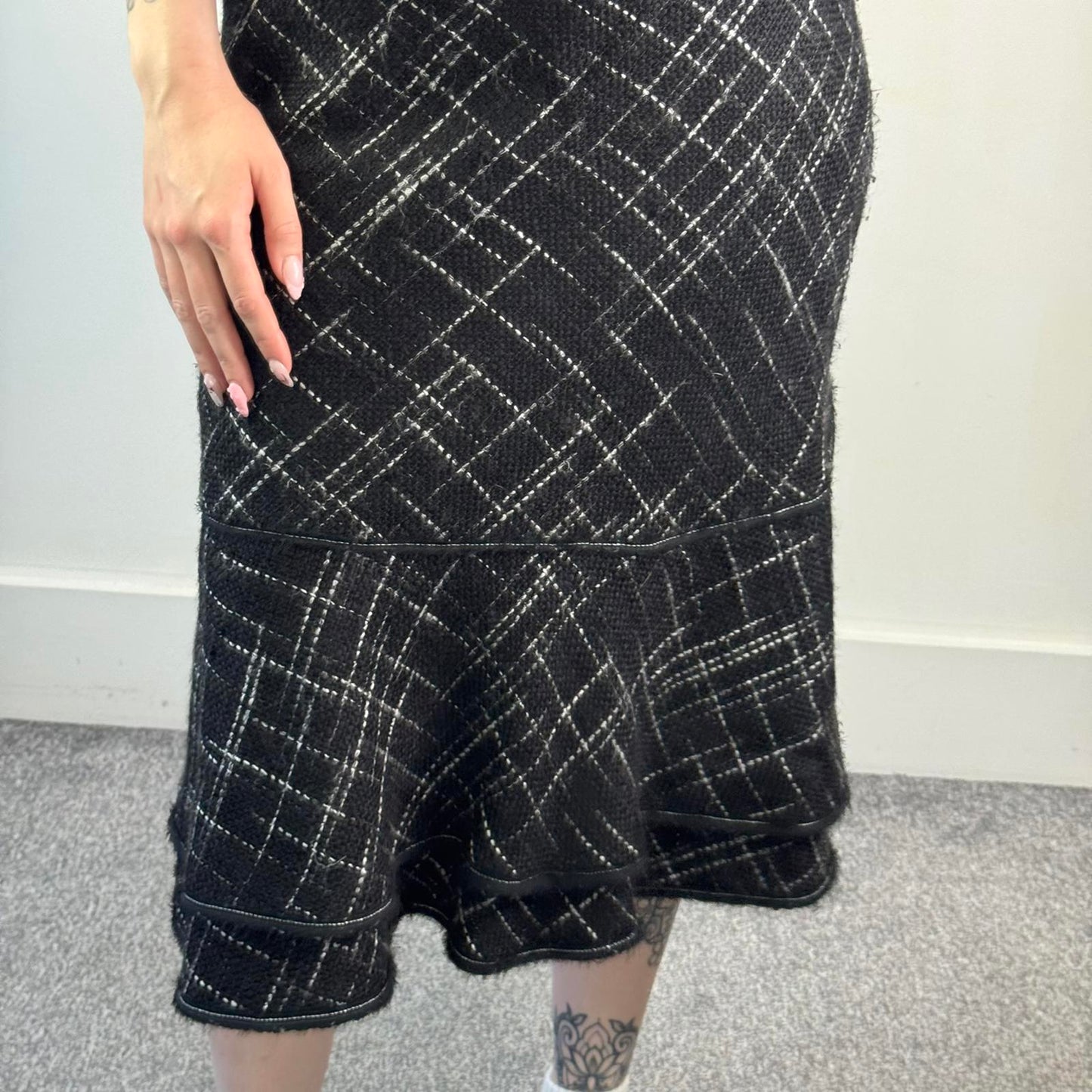 Y2K vintage crisscross pattern tiered midi skirt a line frill hem mid rise