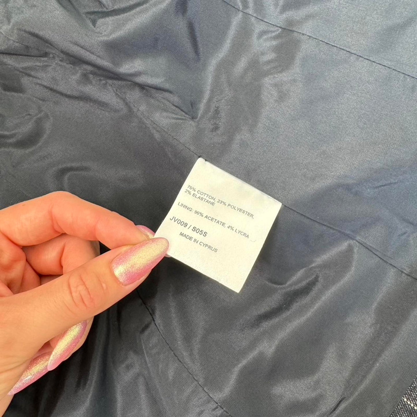 Y2K vintage Karen Millen navy denim pinstripe button up blazer jacket belt