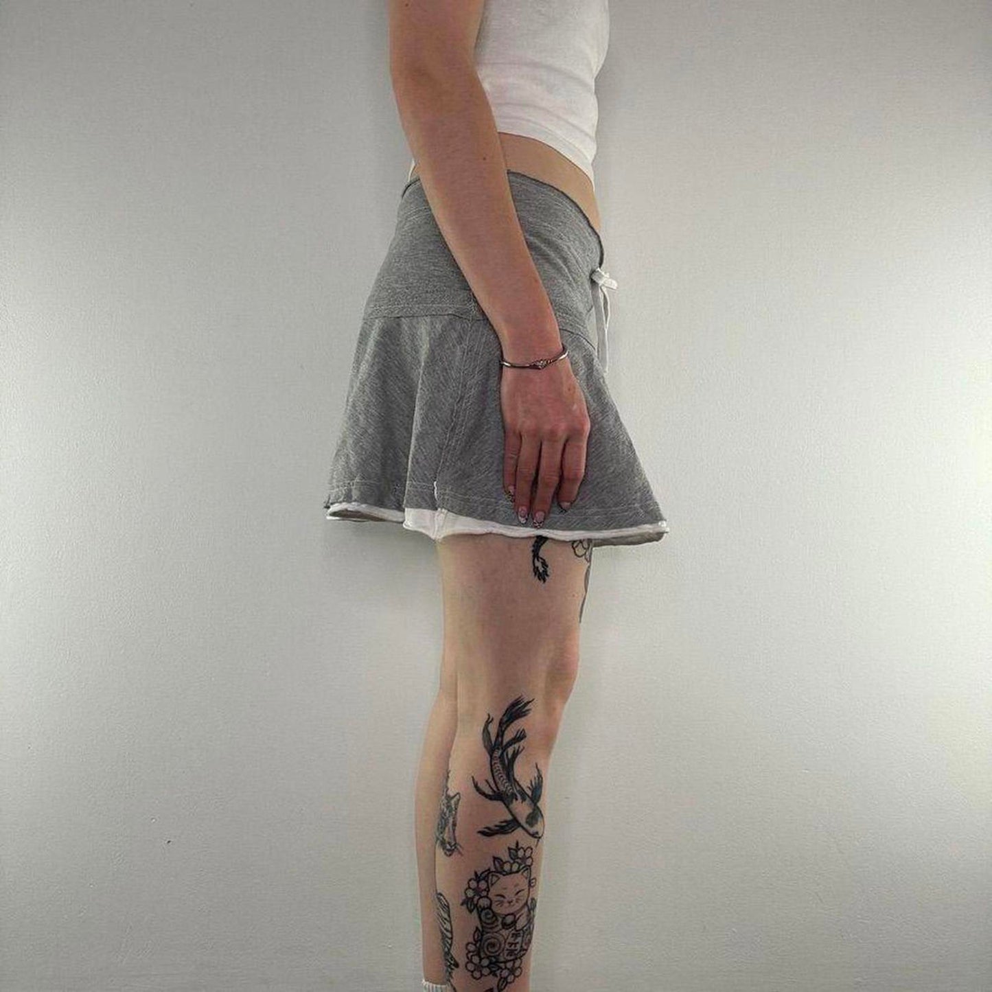 Y2K vintage stretchy jersey floaty bow mini skirt tiered sporty drawstring