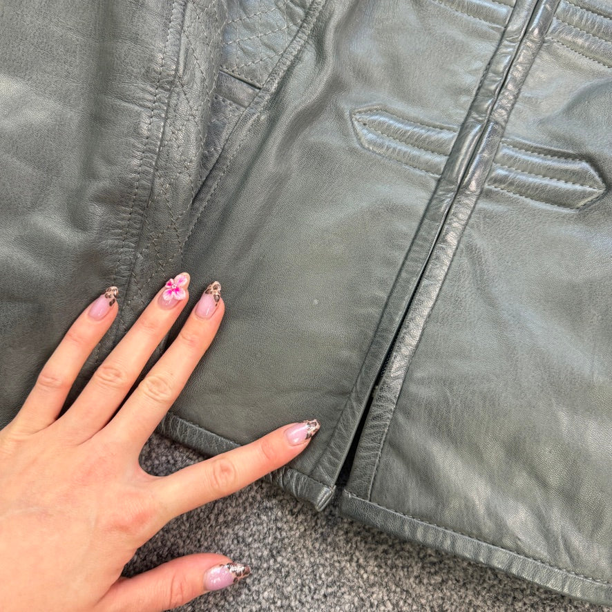 Y2K vintage military quilted leather zip up jacket