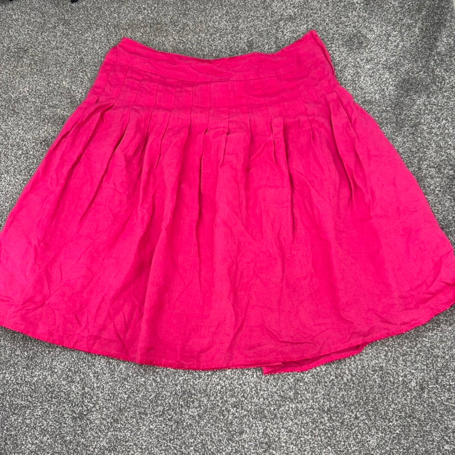 Y2K vintage 100% pure linen pleated midi skirt a line knee length hot pink