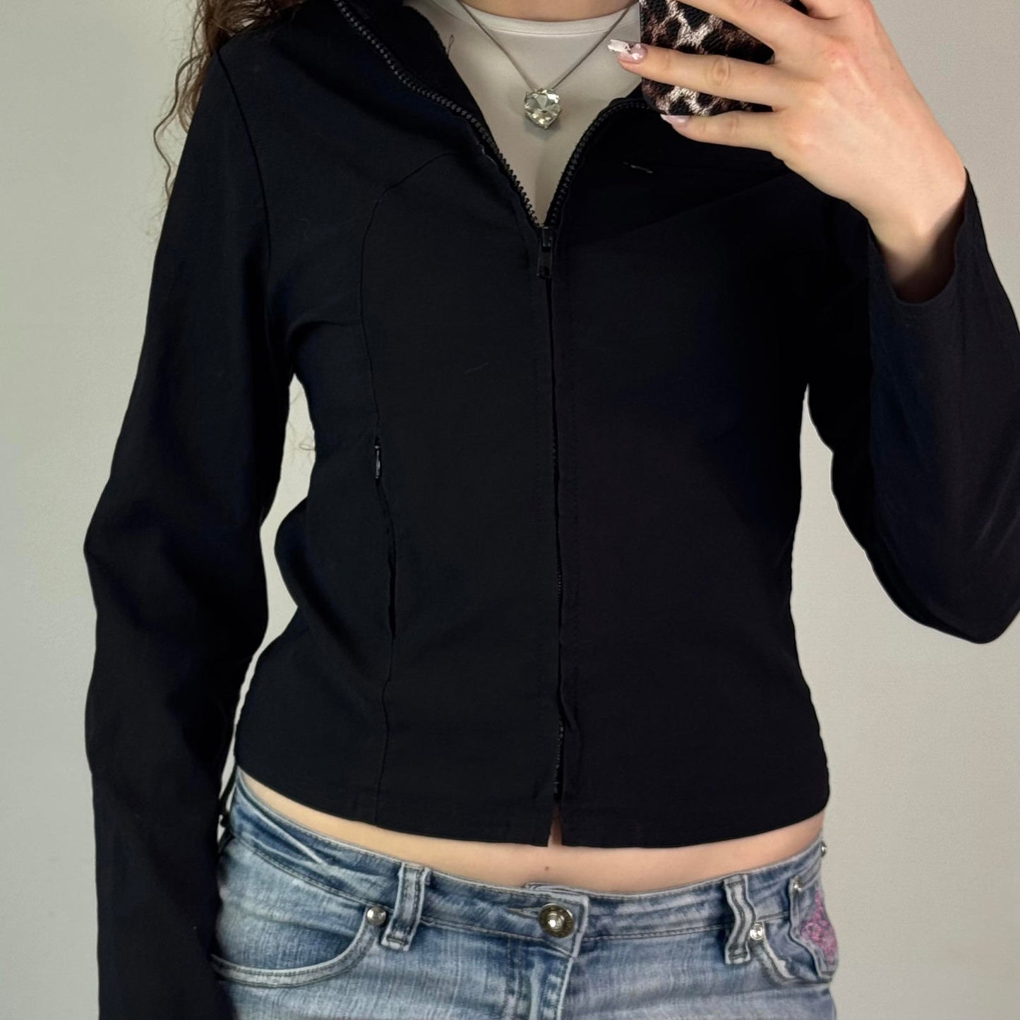 Y2K vintage fitted stretchy lightweight zip up jacket high neck