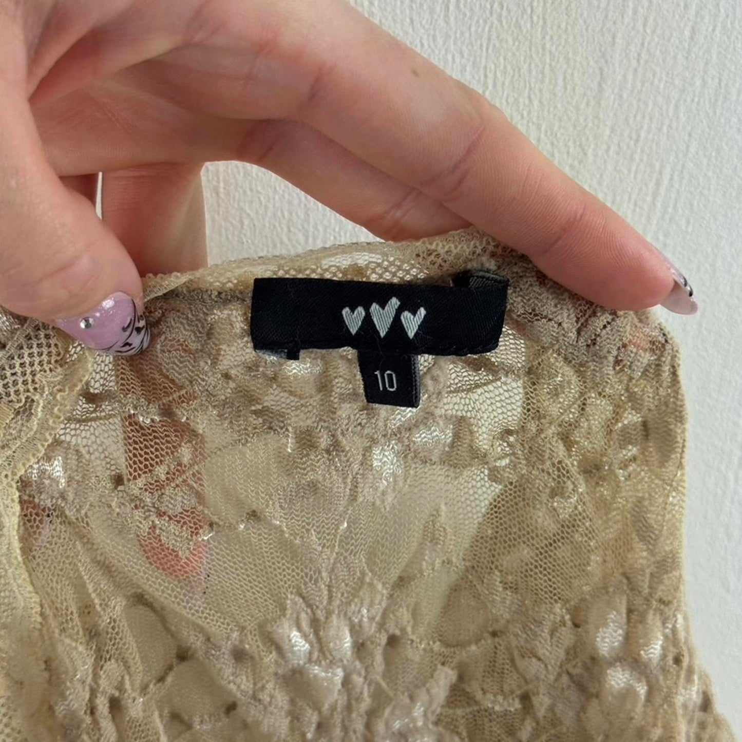 Y2K vintage Per Una mesh floral lace deep v neck top sheer frill short sleeve
