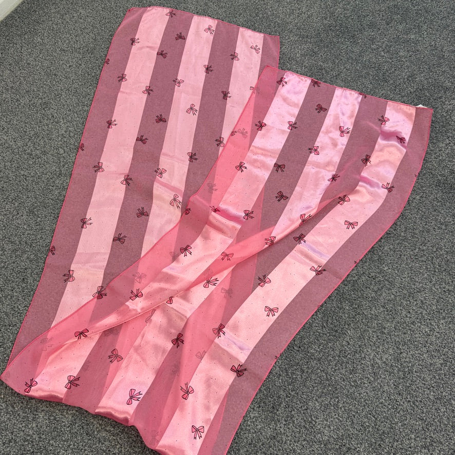 Y2K vintage bow satin stripe scarf