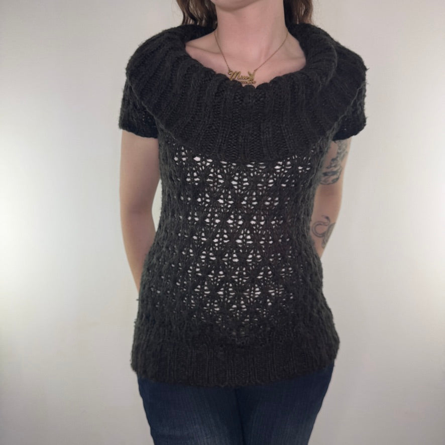 Y2K vintage short sleeve knit roll neck top