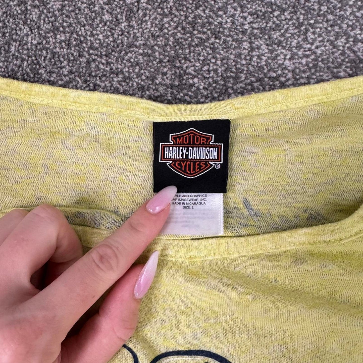 2014 Harley Davidson tribal angel wings slouchy top graphic print tie knot sheer