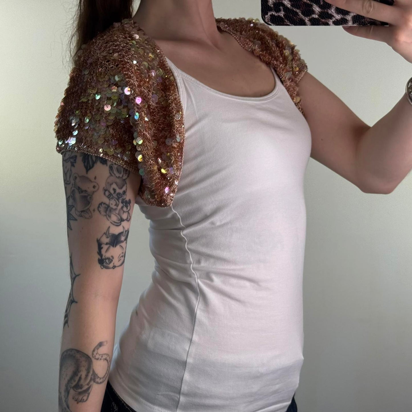 Y2K vintage sequin embellished cropped bolero cardigan scallop hem shawl short