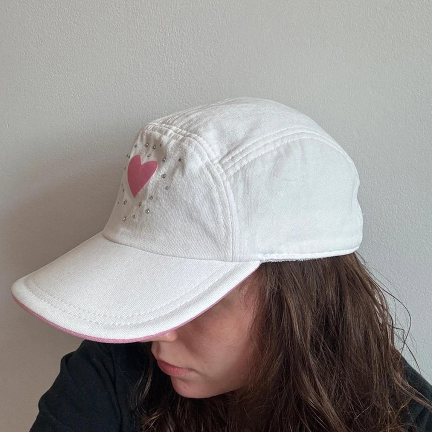 Y2K vintage Gap heart rhinestone baseball cap white pink
