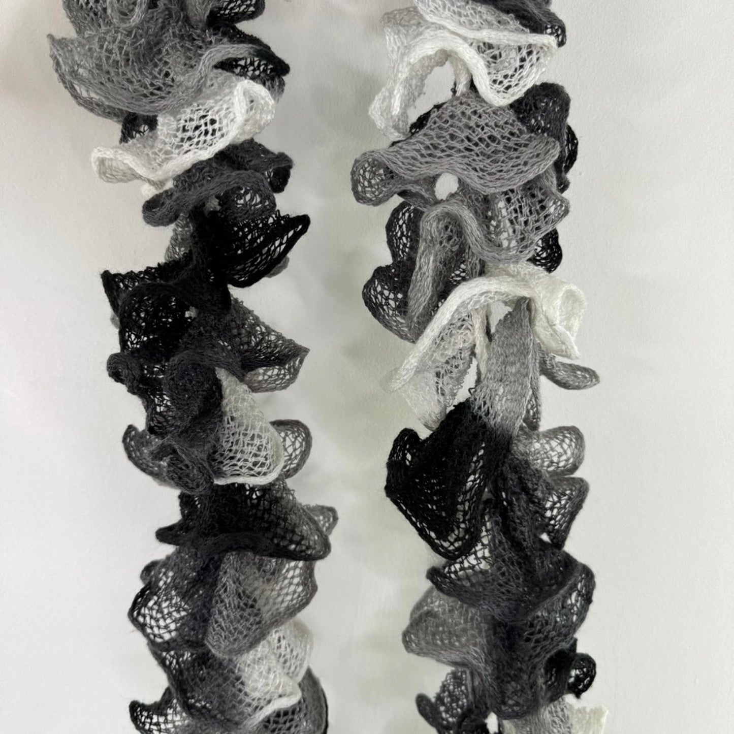 Y2K vintage knitted ruffle scarf monochrome black grey white layered