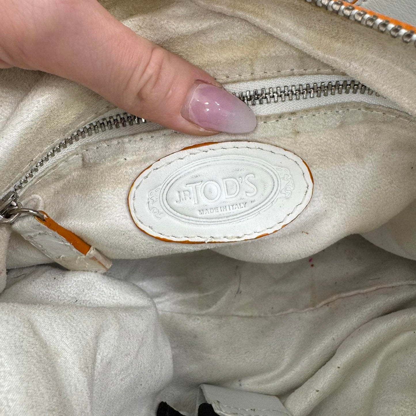 Y2K vintage Tod's genuine leather small shoulder bag lace up sides white orange
