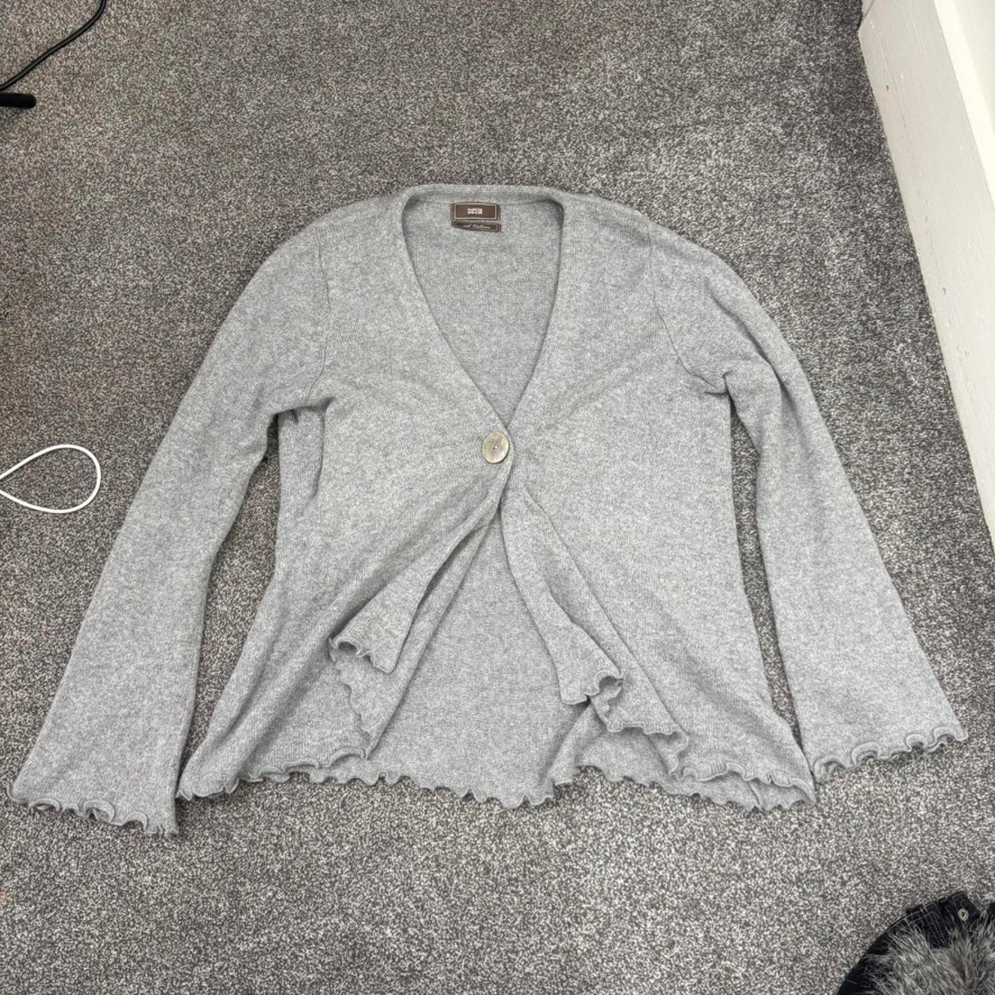 Y2K vintage cashmere angora blend cardigan button up lettuce hem