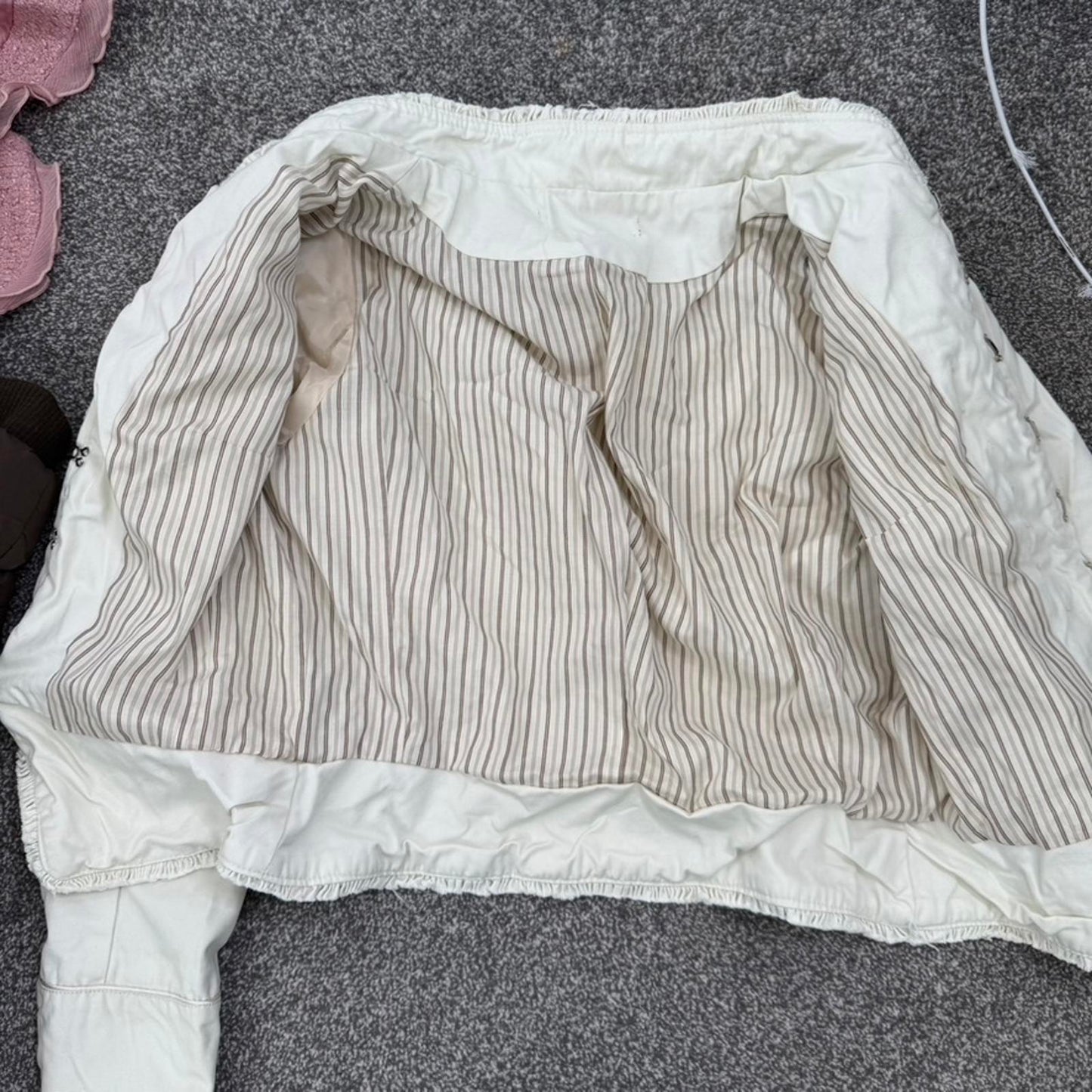 Y2K vintage military denim jacket hook and eye high neck stripe buttons archive