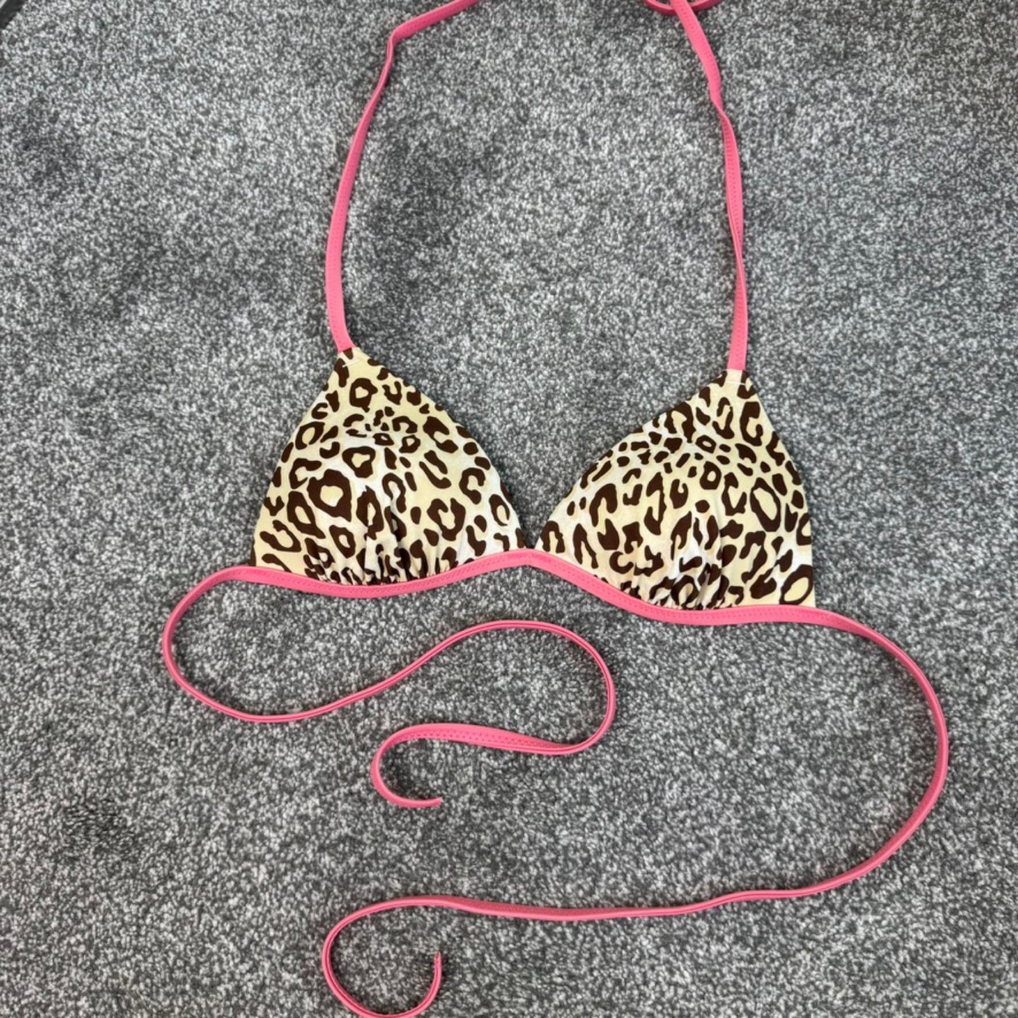 Y2K vintage leopard print halter neck bikini top ruched bust padded