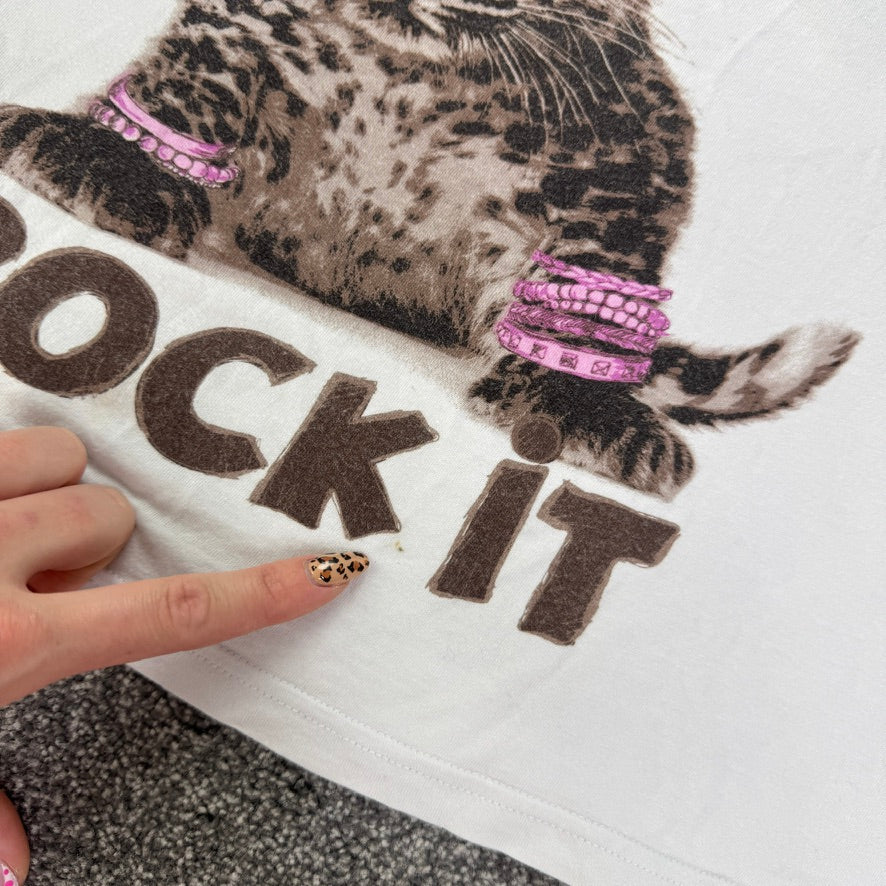 Y2K vintage leopard tank top rock it text slogan baggy