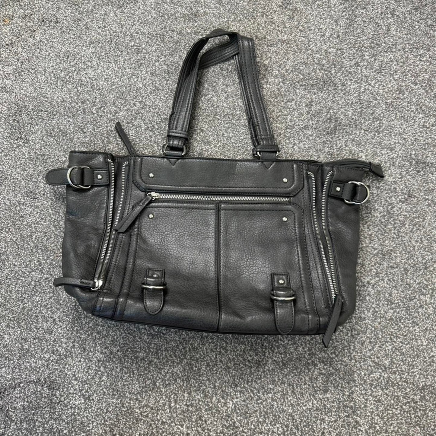 Y2K vintage faux leather shoulder bag zipper studded buckle medium size