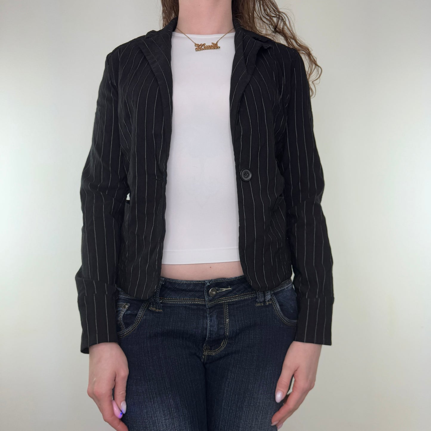 Y2K vintage stretchy fitted pinstripe blazer jacket