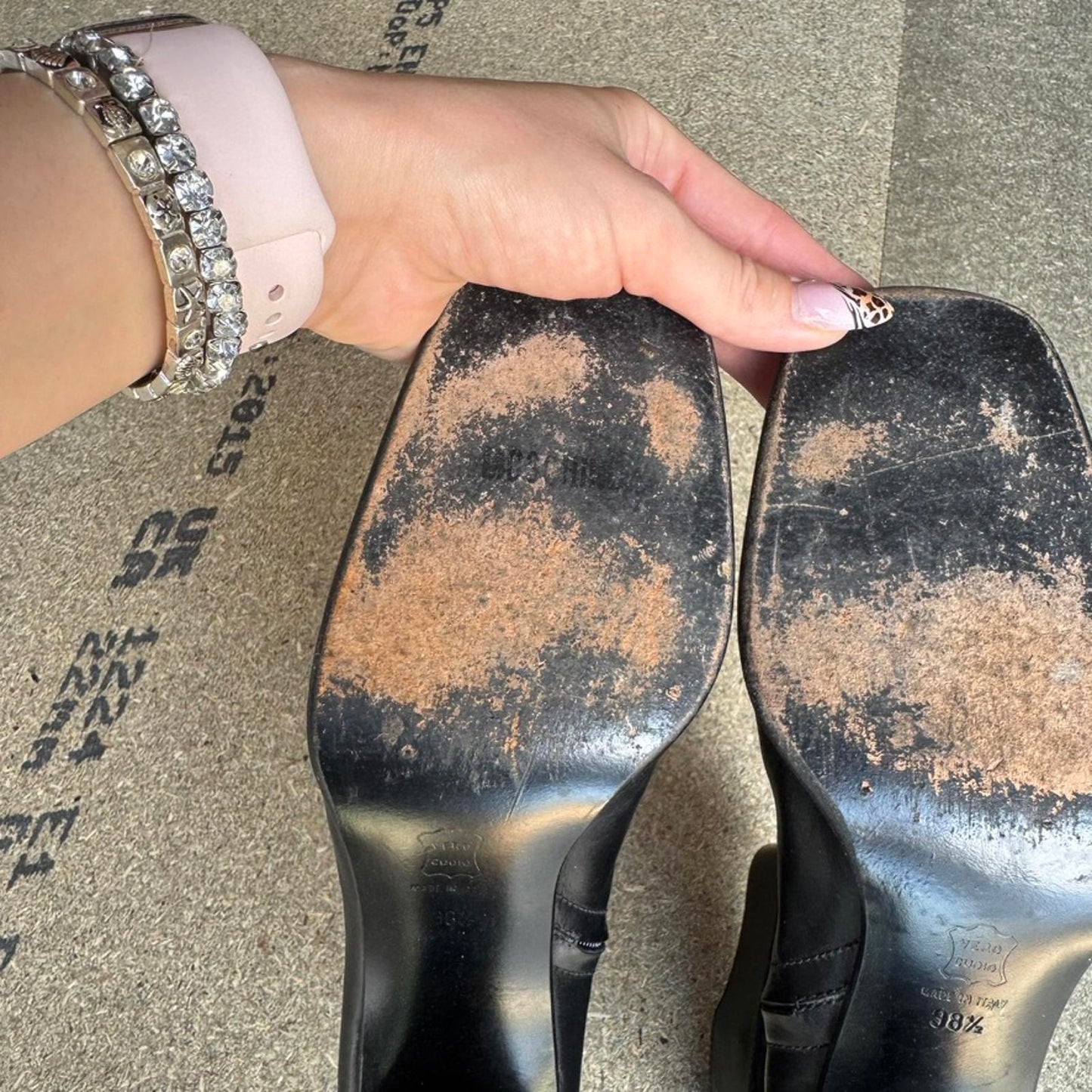 90s Y2K vintage Moschino leather block heel boots heart buckle square toe