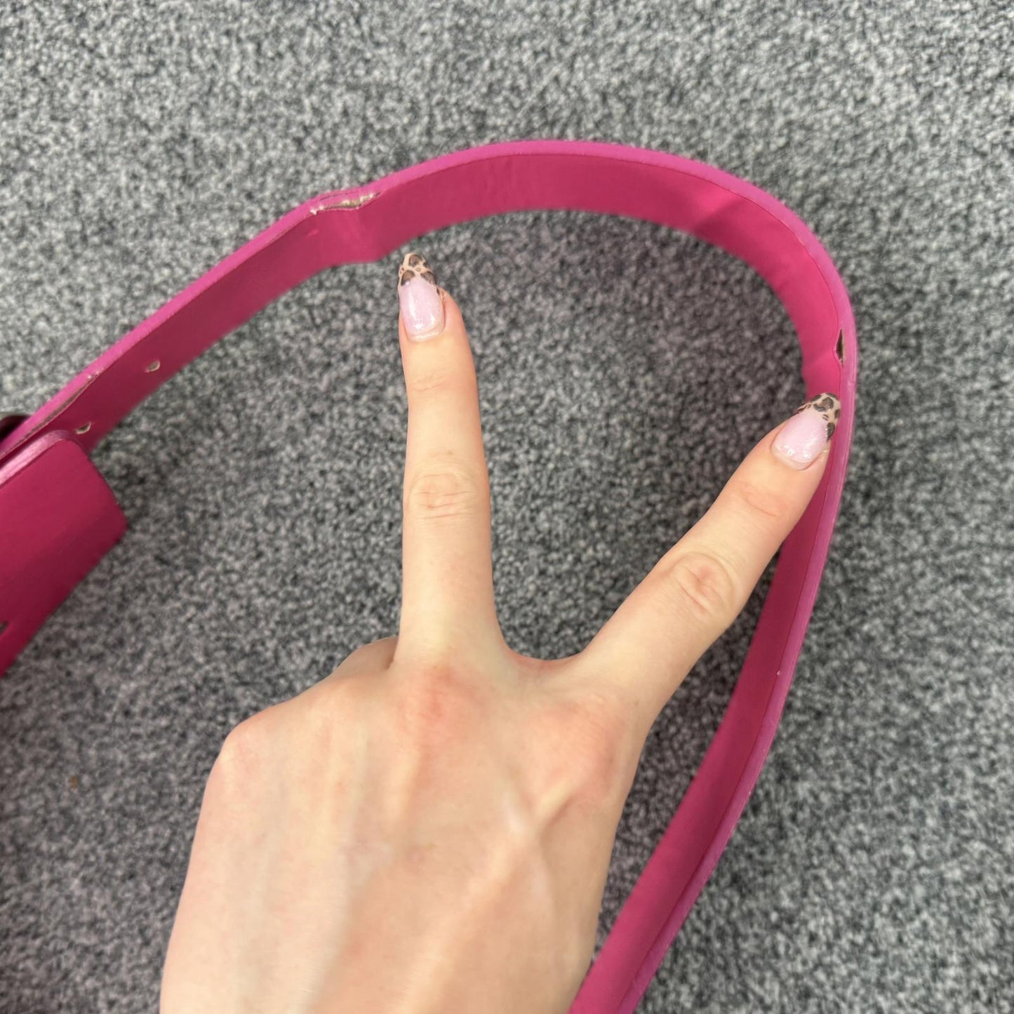 Vintage faux leather belt chunky hot pink silver buckle studded asymmetrical