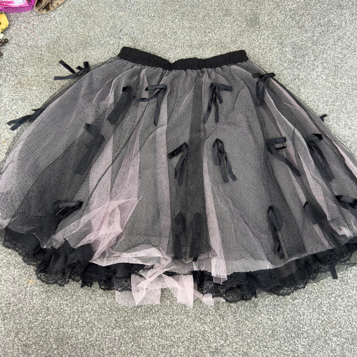 90s vintage Raven gothic netted bow midi skirt lace trim