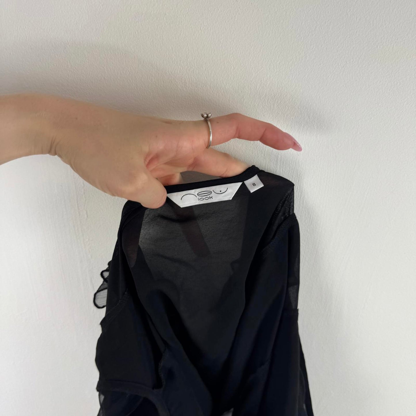 Y2K vintage sheer sequin top frill gold embellished open back bow black party