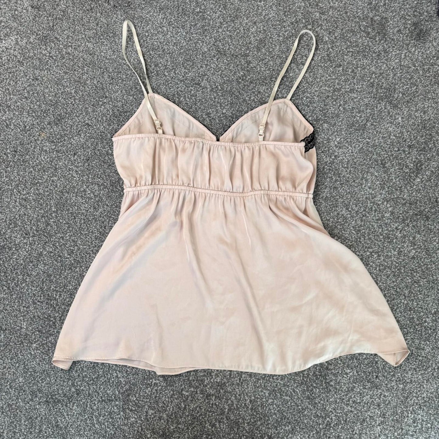 Y2K vintage coquette satin floaty cami top lace trim button romantic strappy