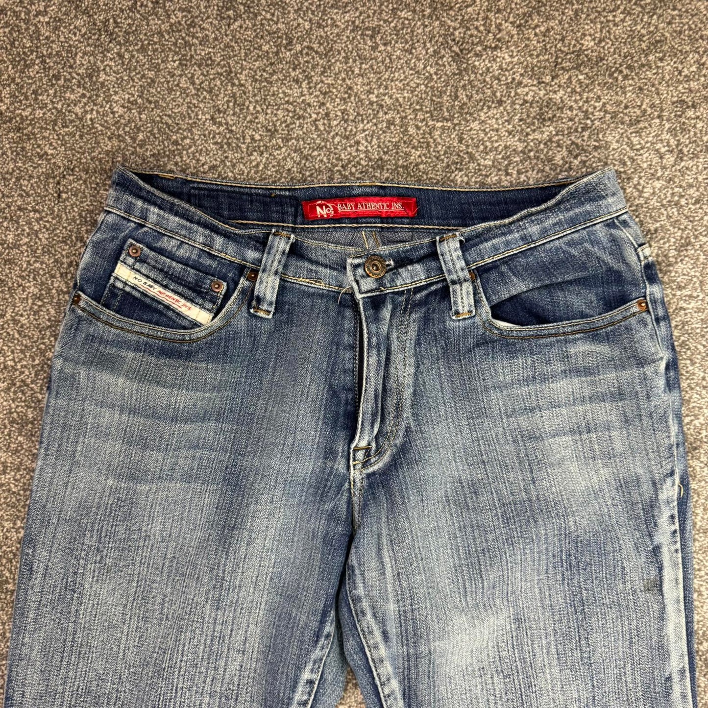 Y2K vintage mid rise bootcut flare denim jeans stretchy faded embroidered