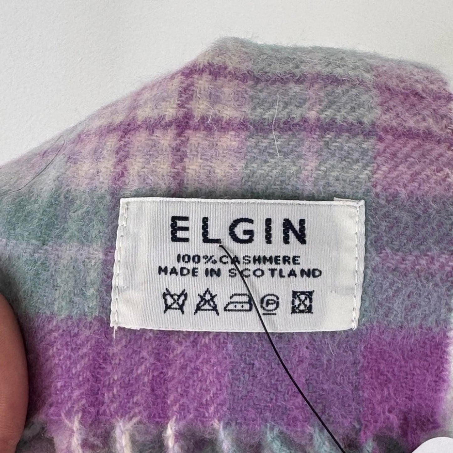 Y2K vintage pure cashmere scarf plaid tartan pastel purple blue fringe