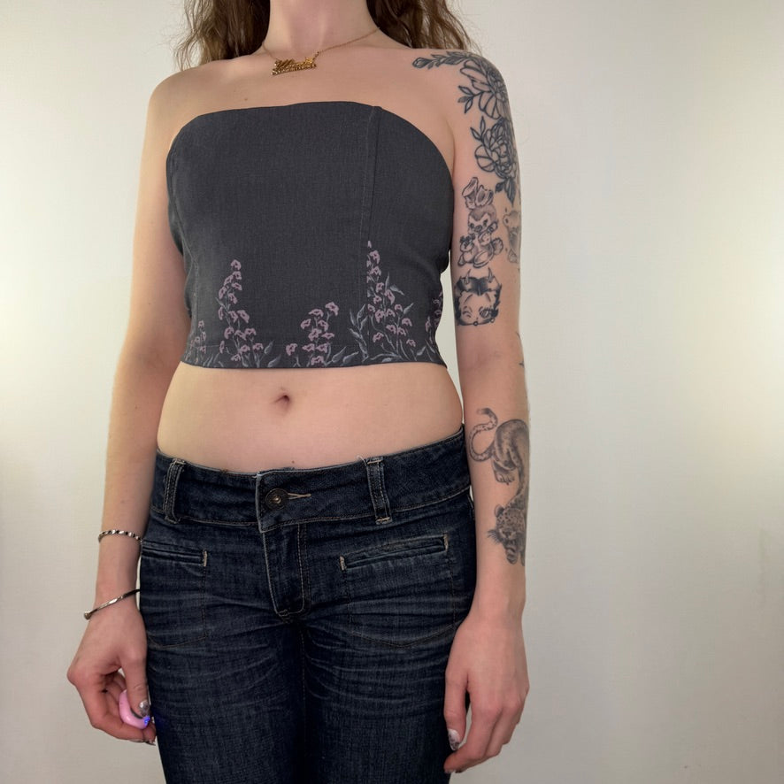Y2K vintage strapless crop top floral