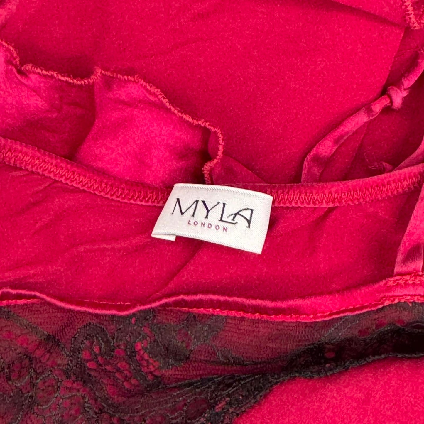 Myla 95% silk cami top adjustable bows flowy babydoll straight neckline red