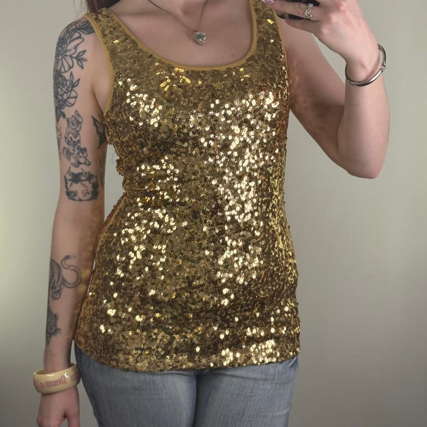 Y2K vintage sequin tank top party embellished fitted longline going out