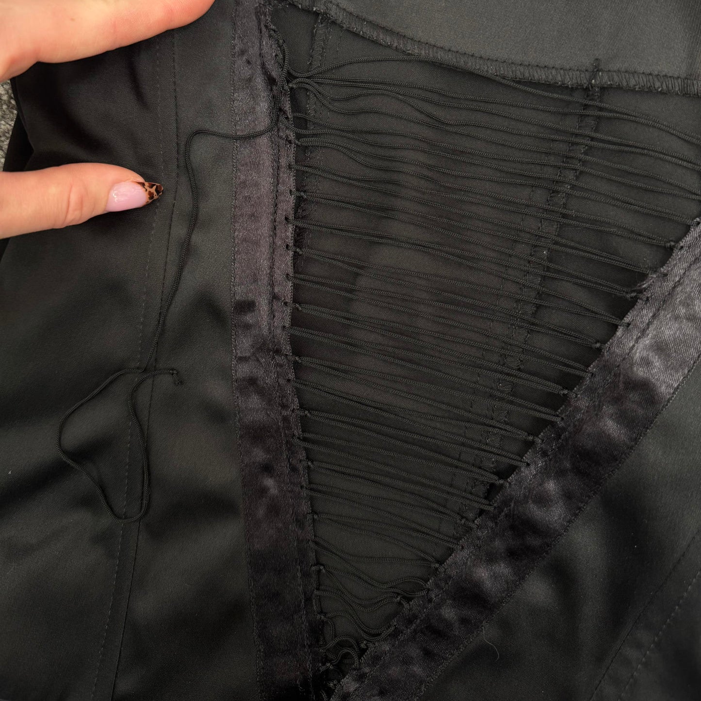 Y2K vintage strapless boned top open back strappy satin black bustier