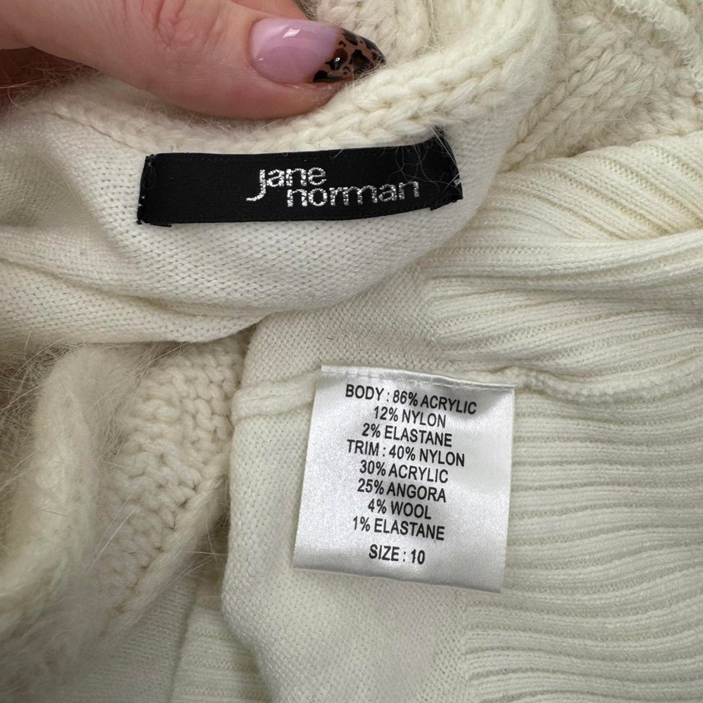 Y2K vintage Jane Norman jumper roll neck knitted cable knit angora wool blend