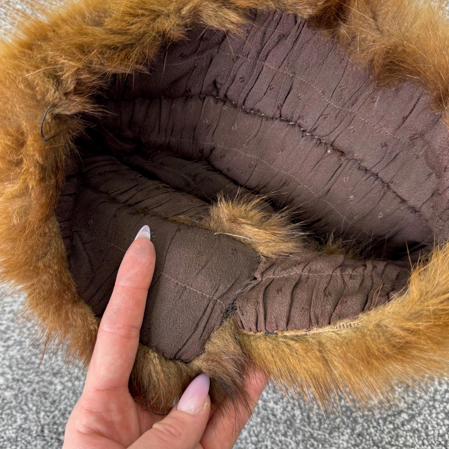 Vintage genuine fur hat with feet brown pillbox style