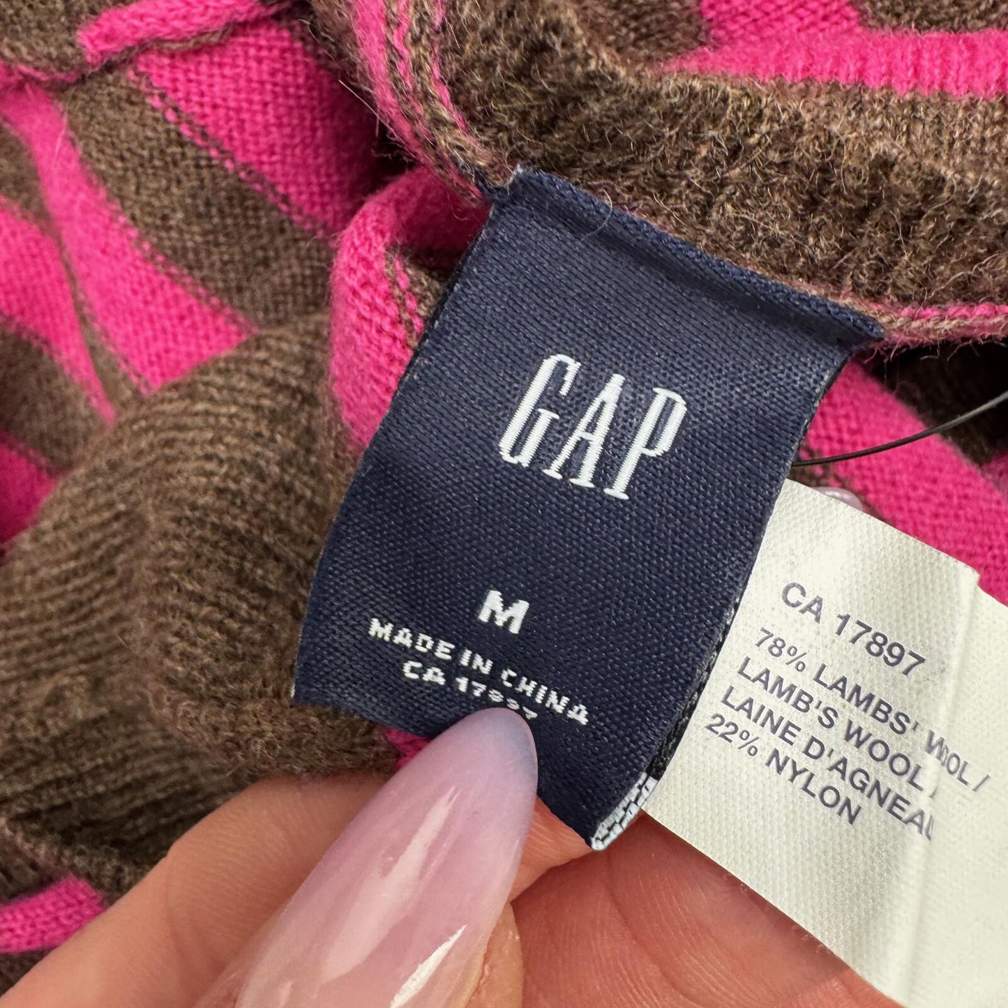 Y2K vintage Gap jumper stripe knit lambswool blend pink brown henley button up