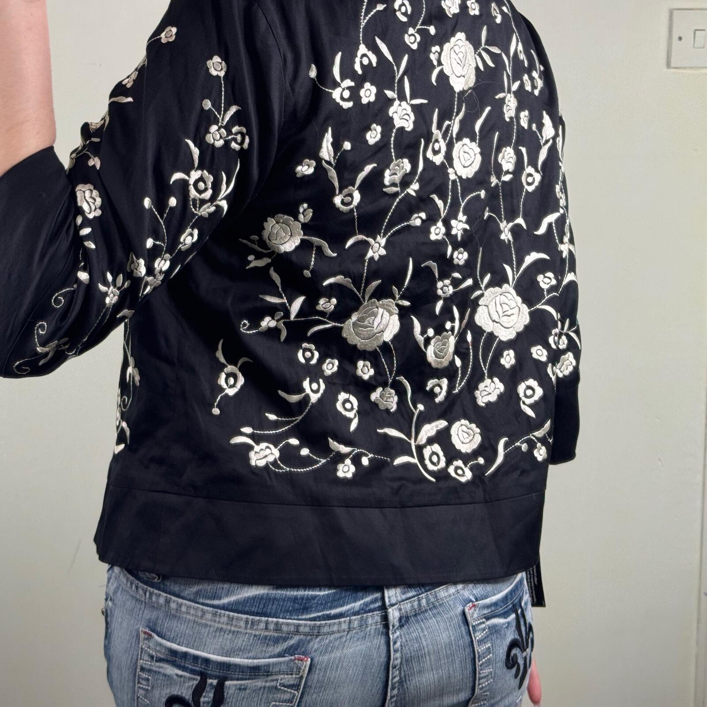 Y2K vintage embroidered jacket floral pea coat 3/4 sleeve short boho button