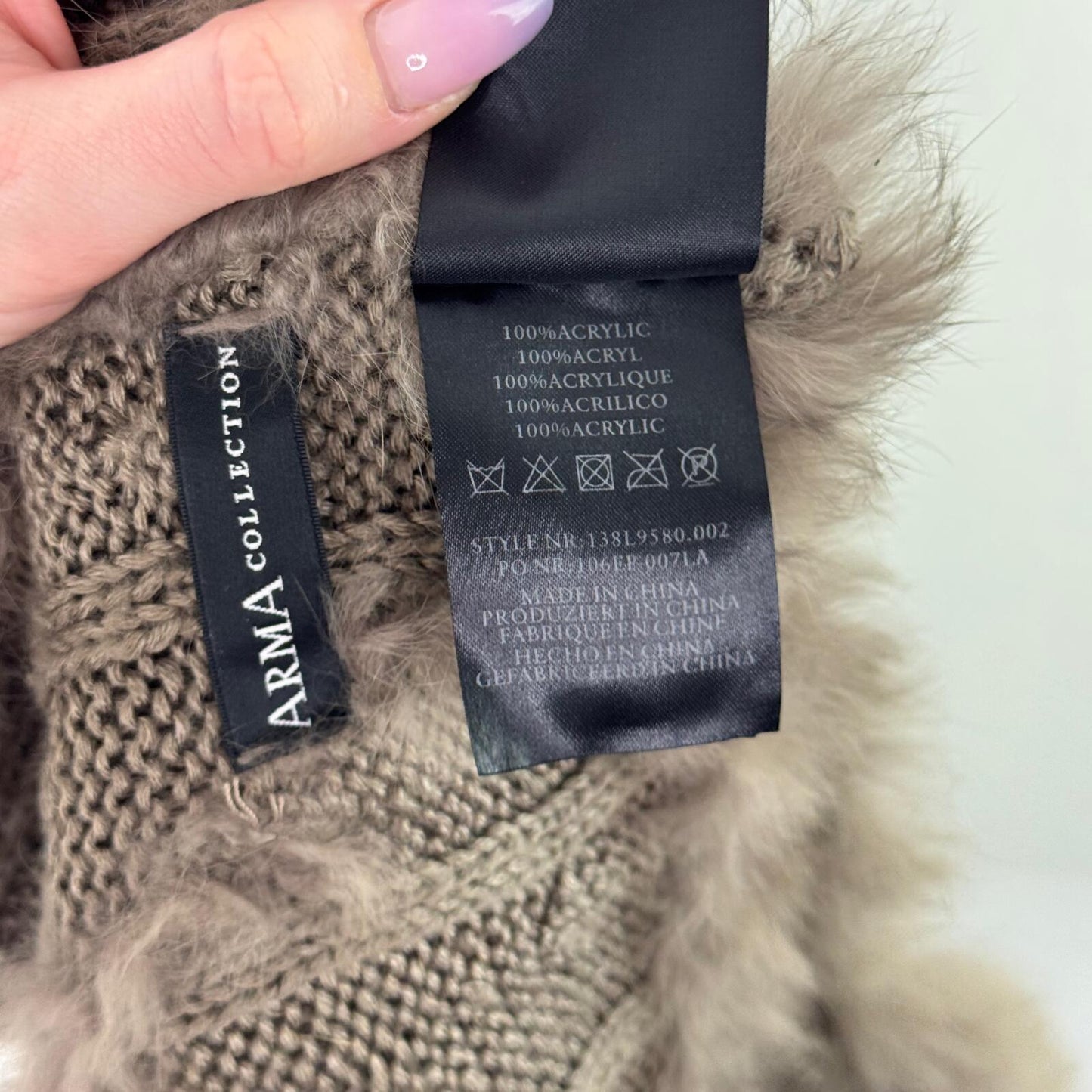 Vintage genuine real rabbit fur scarf cable knit brown chunky knitted