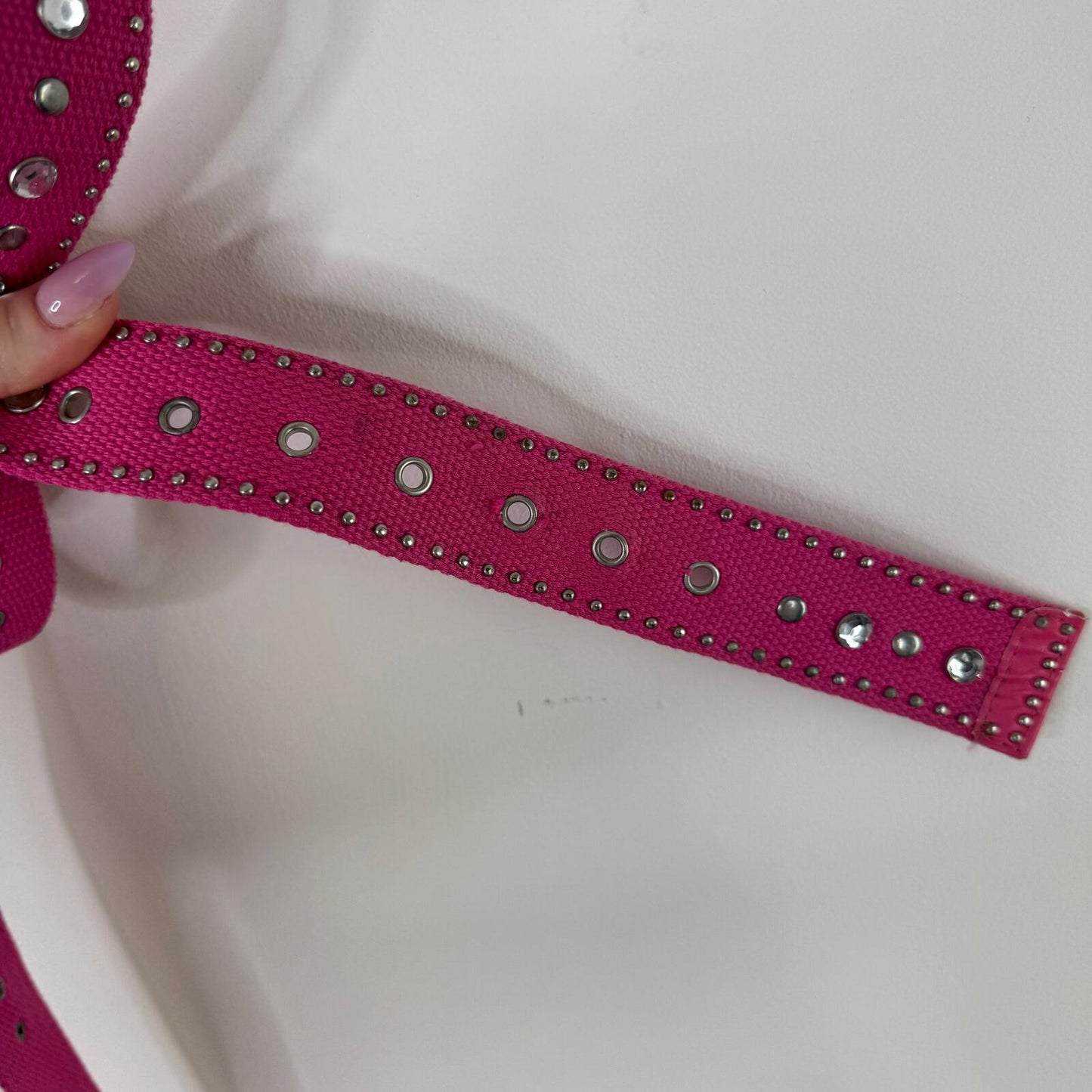 Y2K vintage belt rhinestone canvas studded hot pink