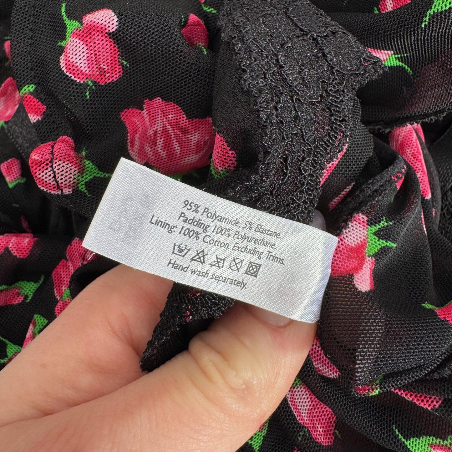 Y2K vintage Ann Summers babydoll rose floral lace trim bow mesh frilly