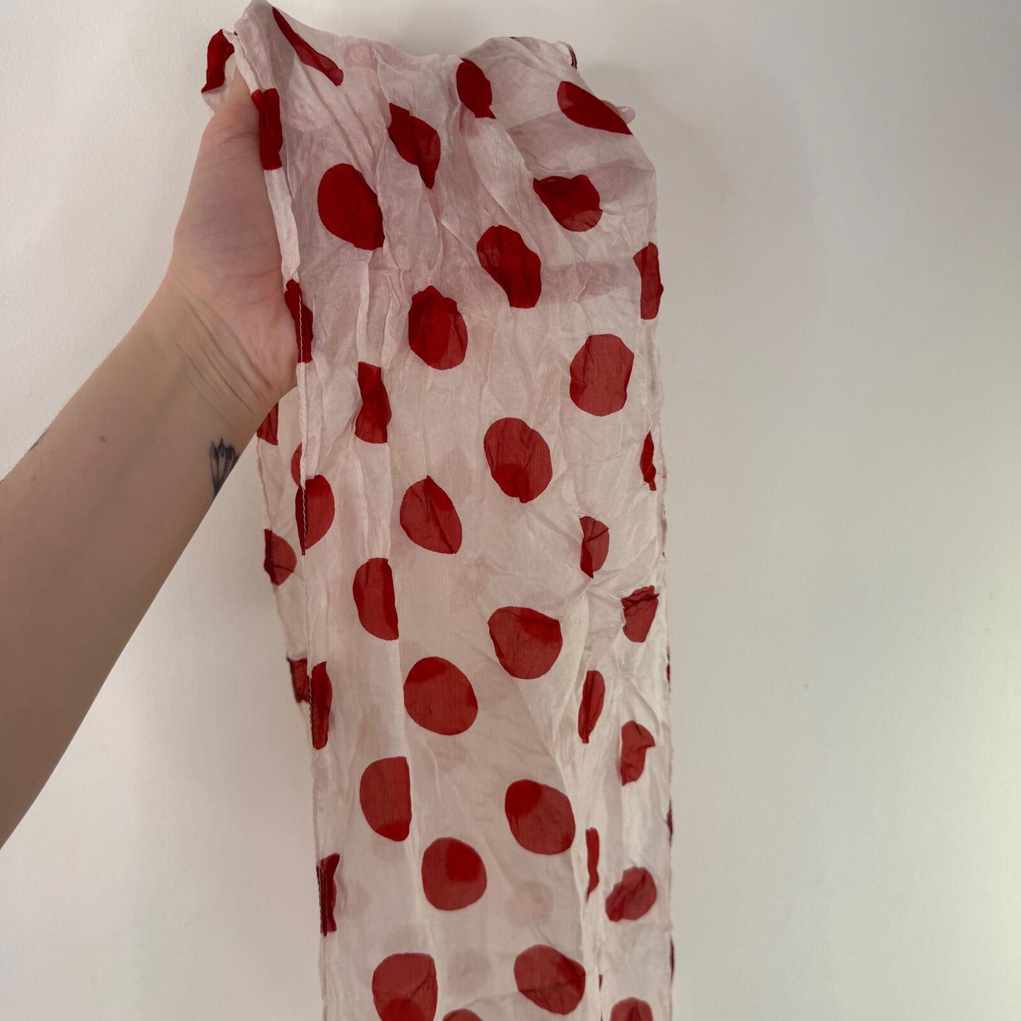 Y2K vintage 100% silk scarf polka dot spot red white