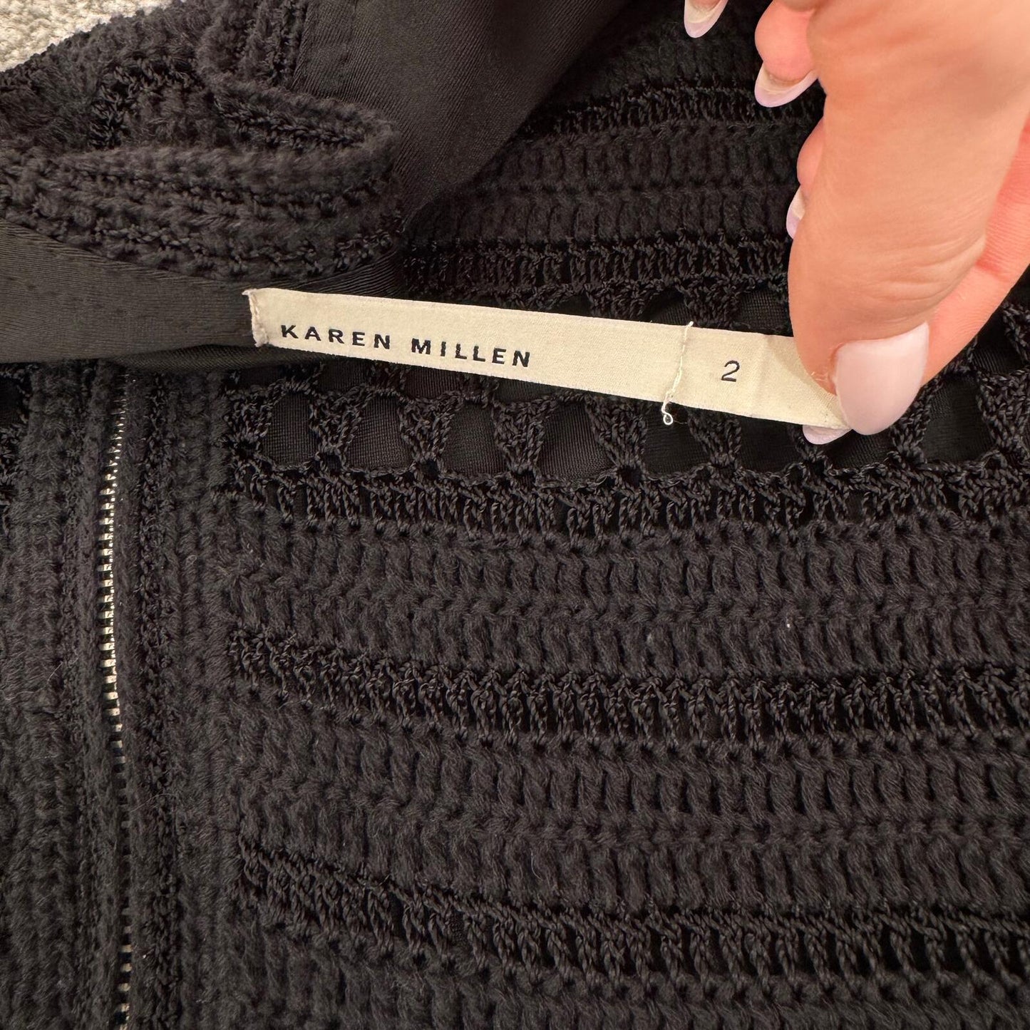 Vintage Karen Millen midi dress half sleeve scoop neck zip crochet knit summer
