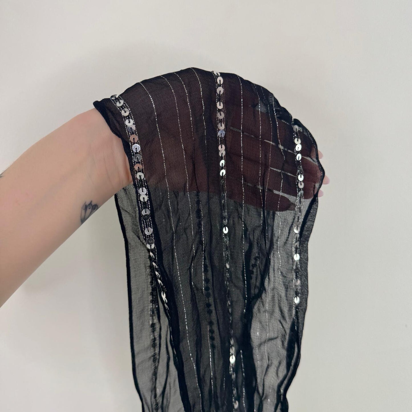 Y2K vintage sequin scarf sheer pinstripe sparkly party boho