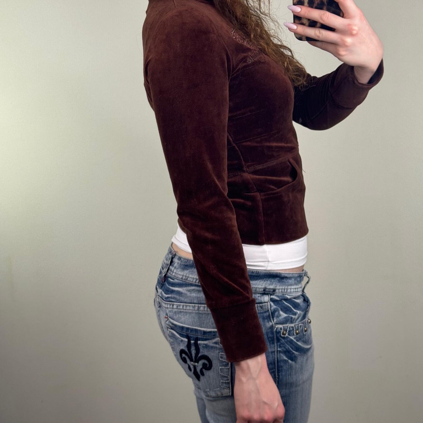 Y2K vintage Juicy Couture hoodie zip up velvet crown embroidery rhinestone
