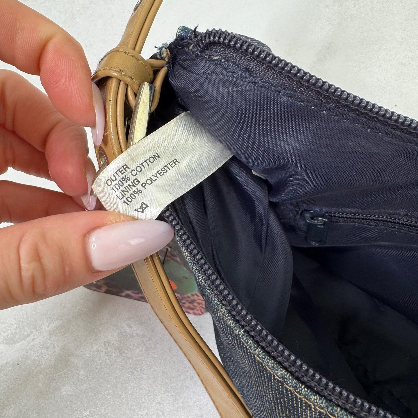 Y2K vintage shoulder bag mini small denim faux leather buckle zip closure