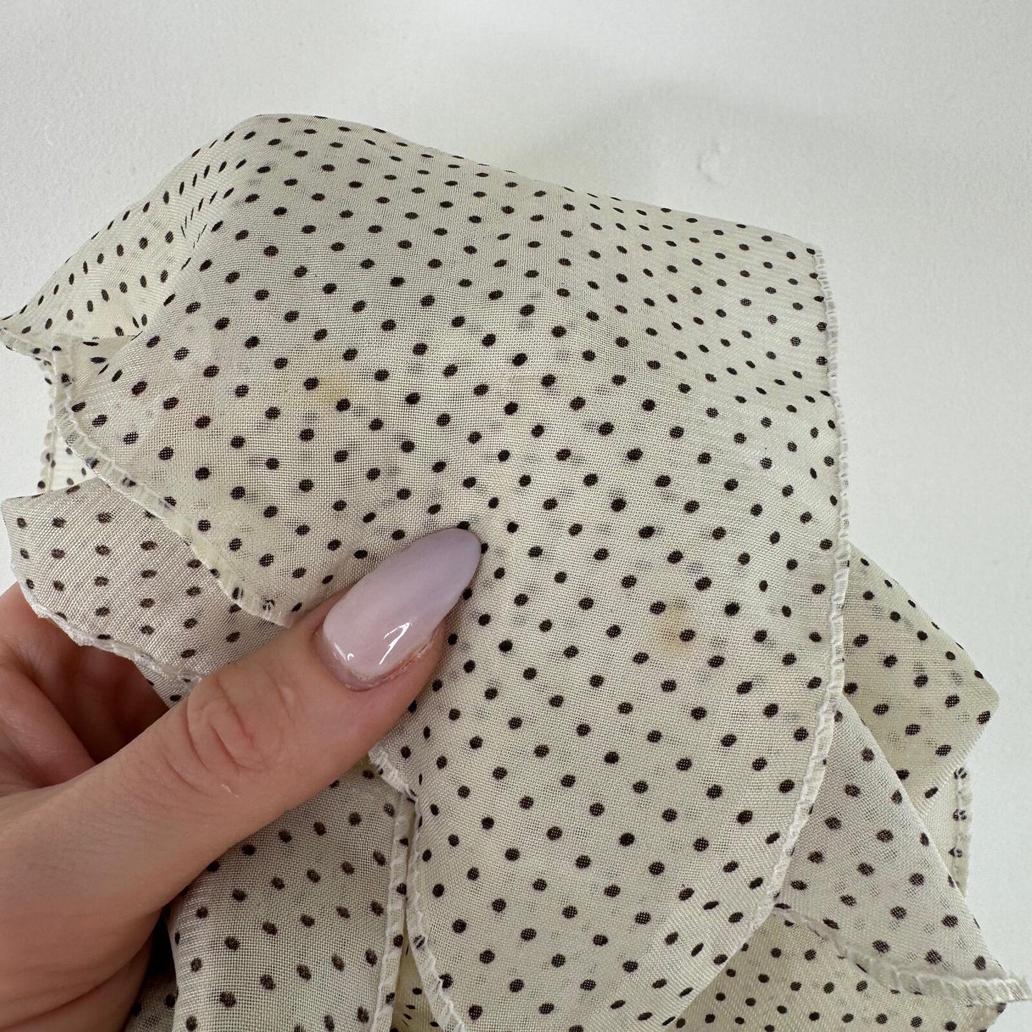 Y2K vintage scarf polka dot with floral clip cream sheer flower adjustable