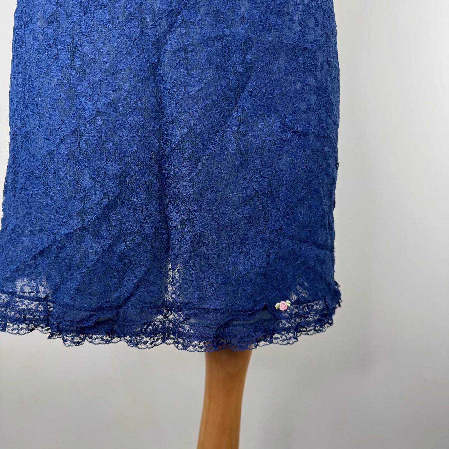 Vintage chemise dress lace floral navy frilly mesh ruffle mini babydoll short