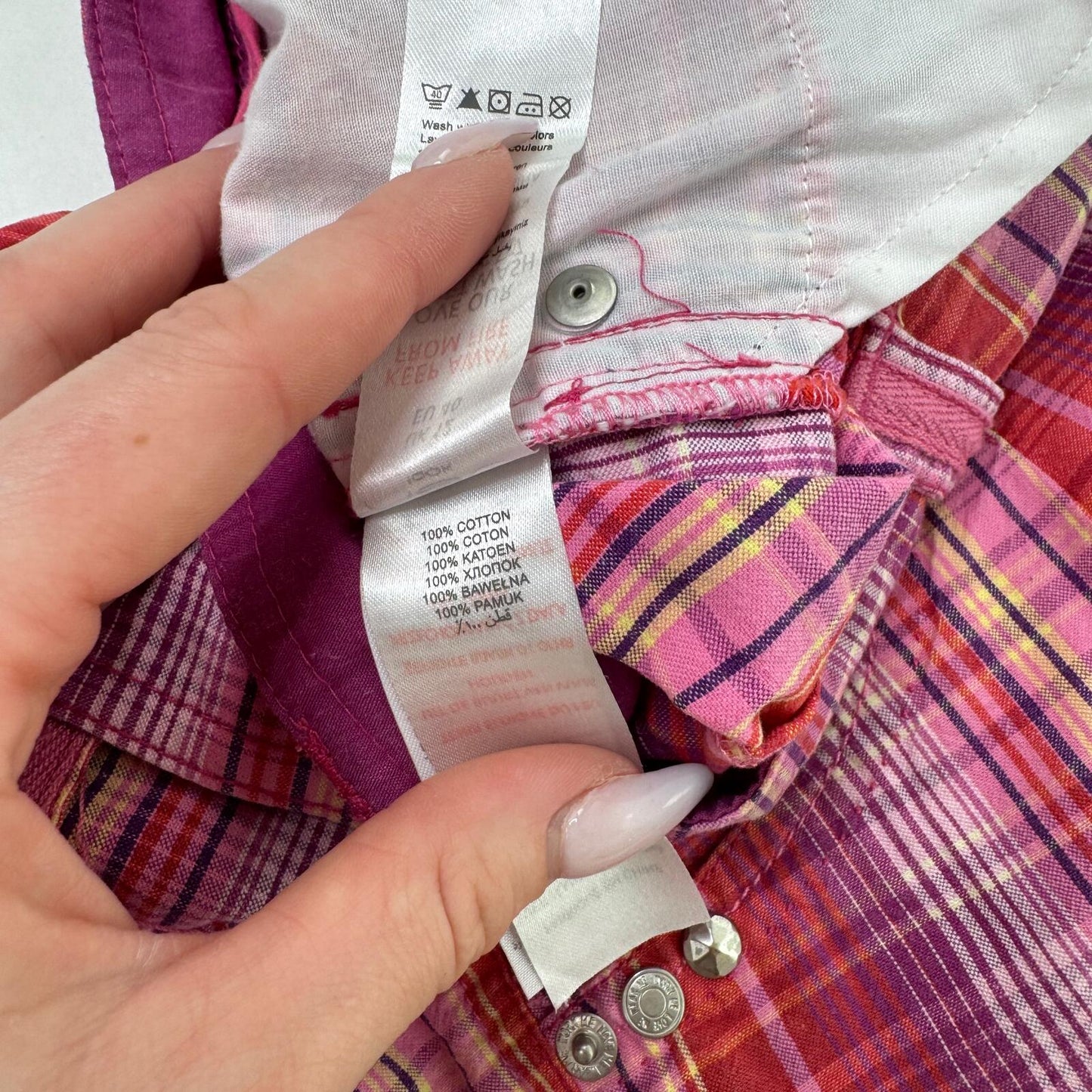 Y2K vintage mini shorts tartan check print cargo pink purple red utility