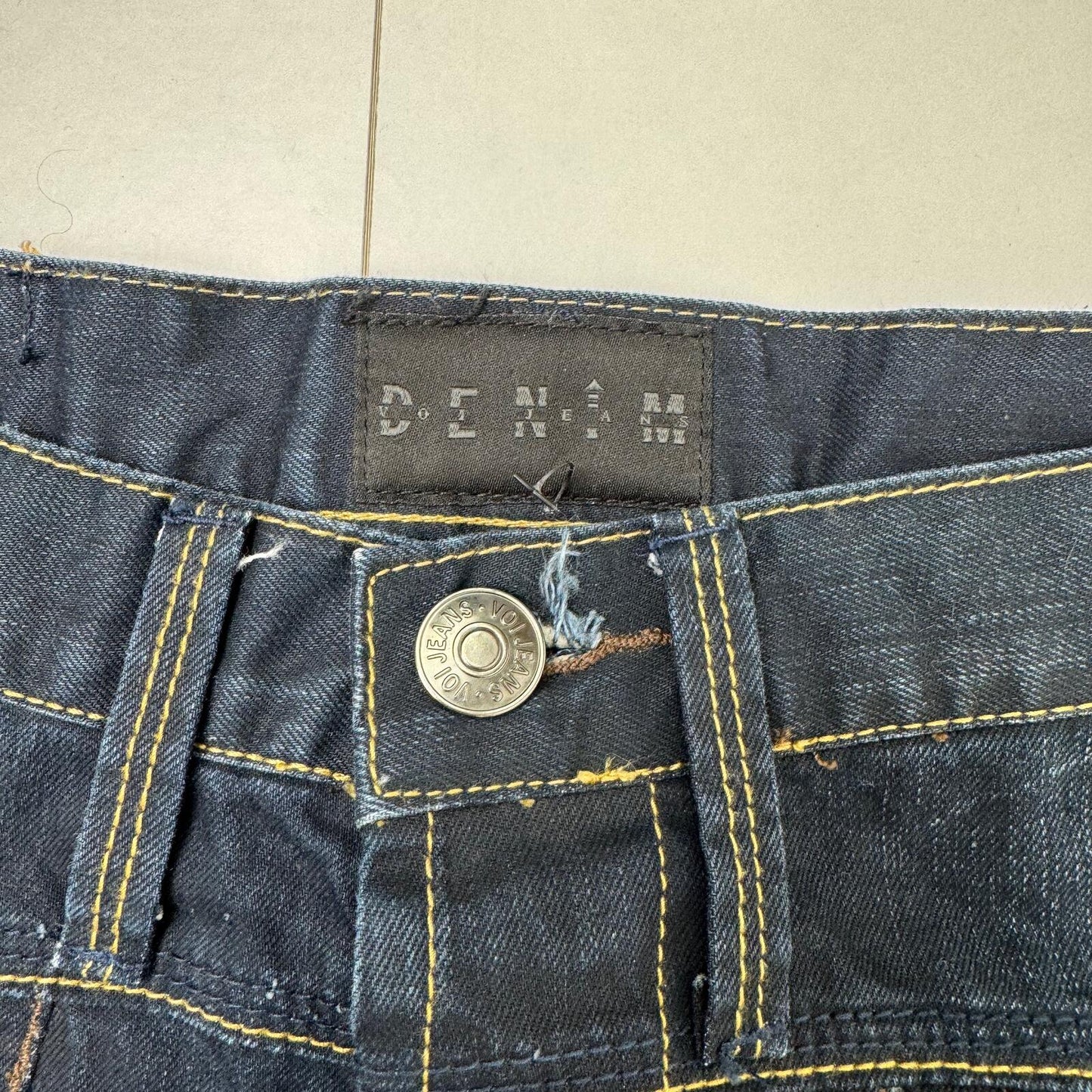 Y2K vintage bootcut jeans men's dark blue faded denim spider web embroidered